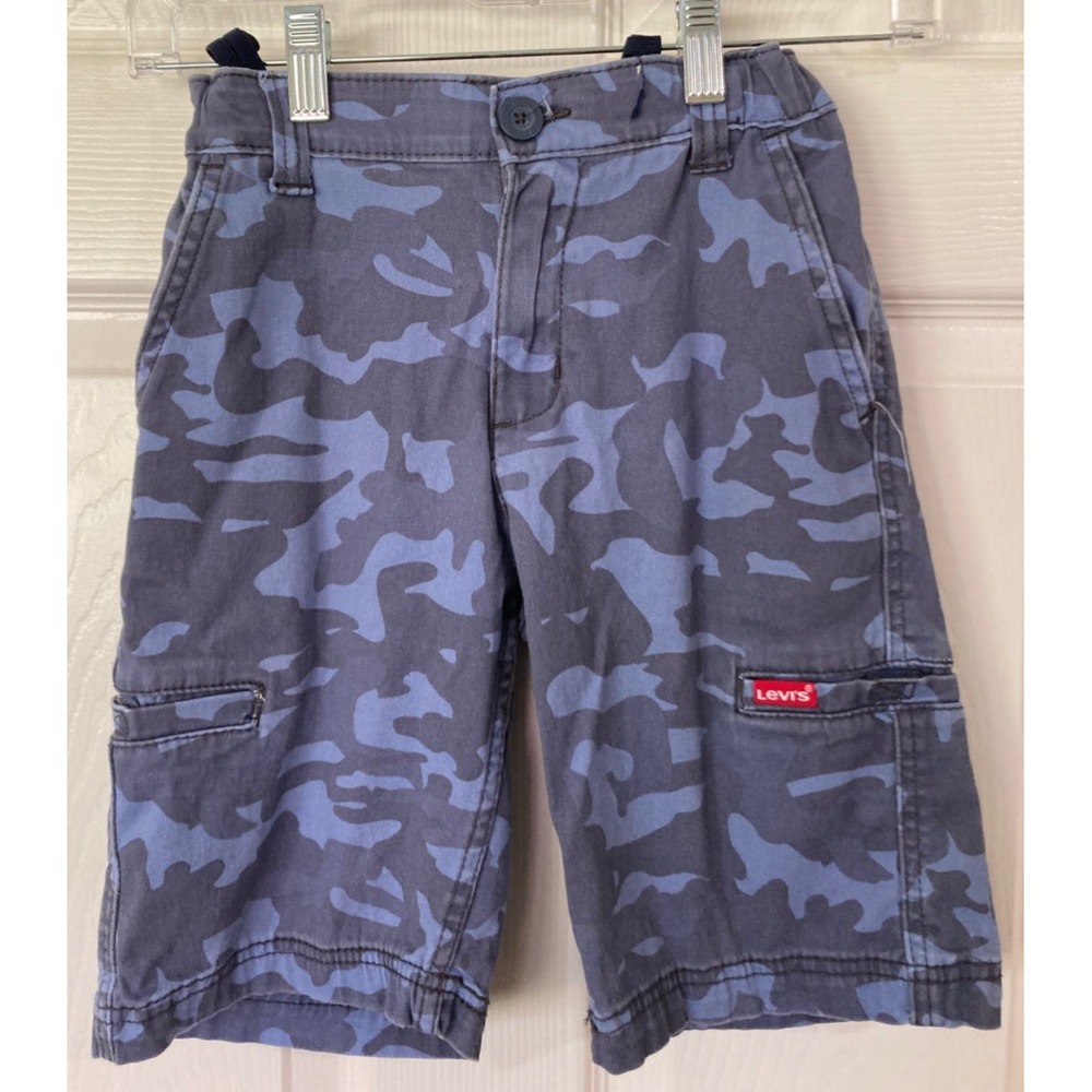Levi's Boys Blue Camo Cargo Shorts 10 Pre-owned Red Tab Multi Pockets Adjustable